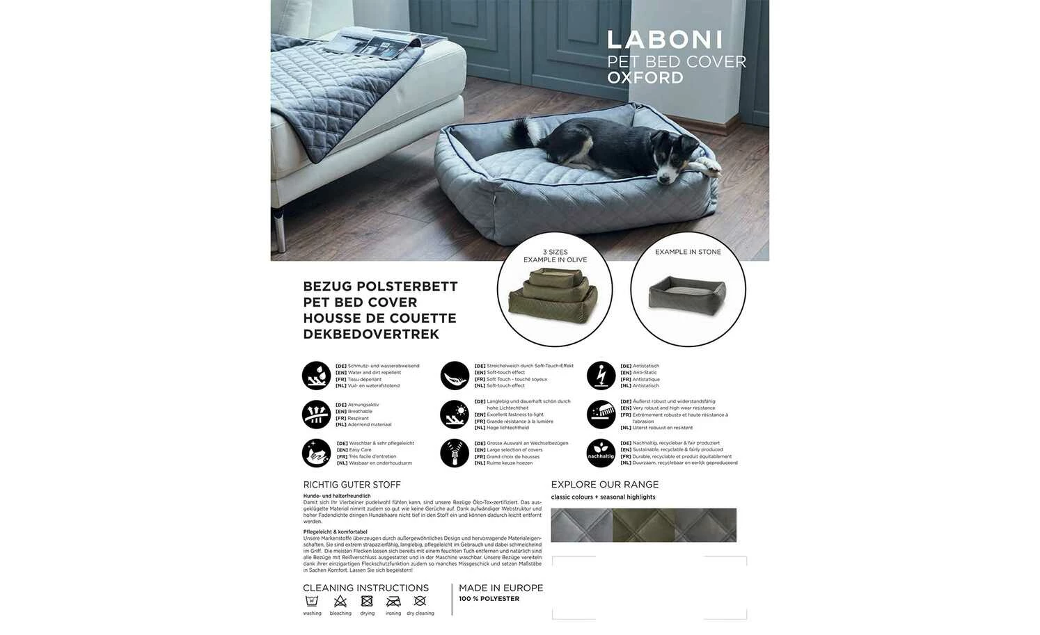 LABONI Hundebett Samt Classic | Stone (Grau) M 10 LABONI Hundebett Samt Classic | Stone (Grau) M – Bild 8